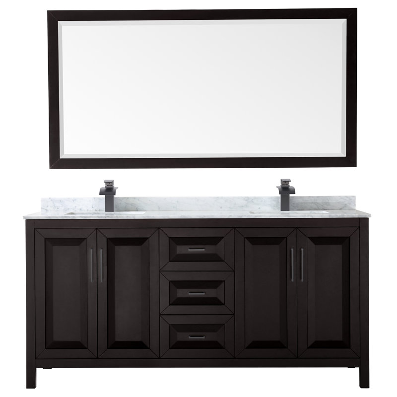 Daria 72'' W Double Vanity, Matte Black, Dark Espresso, White Cultured Marble