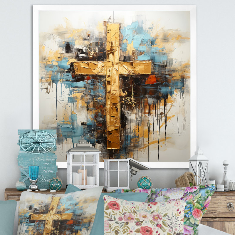 Divine Love, croix religieuse III sur toile, H 24 po x l 24 po x P 1 po, Cadre simple blanc