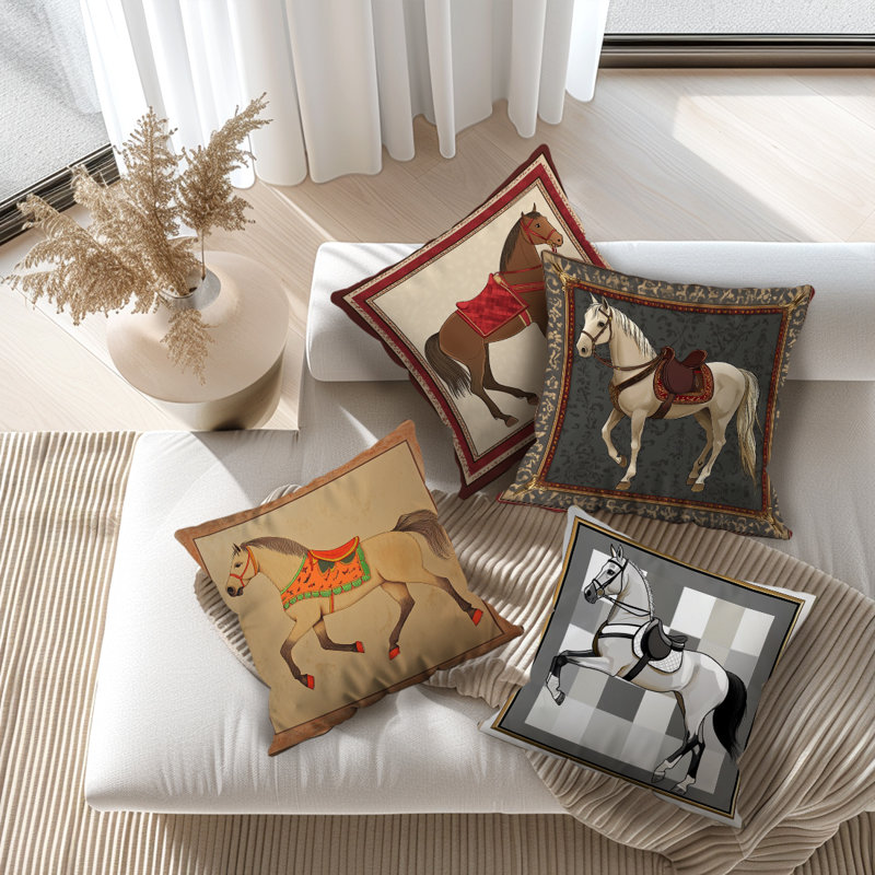 4 housses de coussin décoratif à motif de cheval 4 pièces
