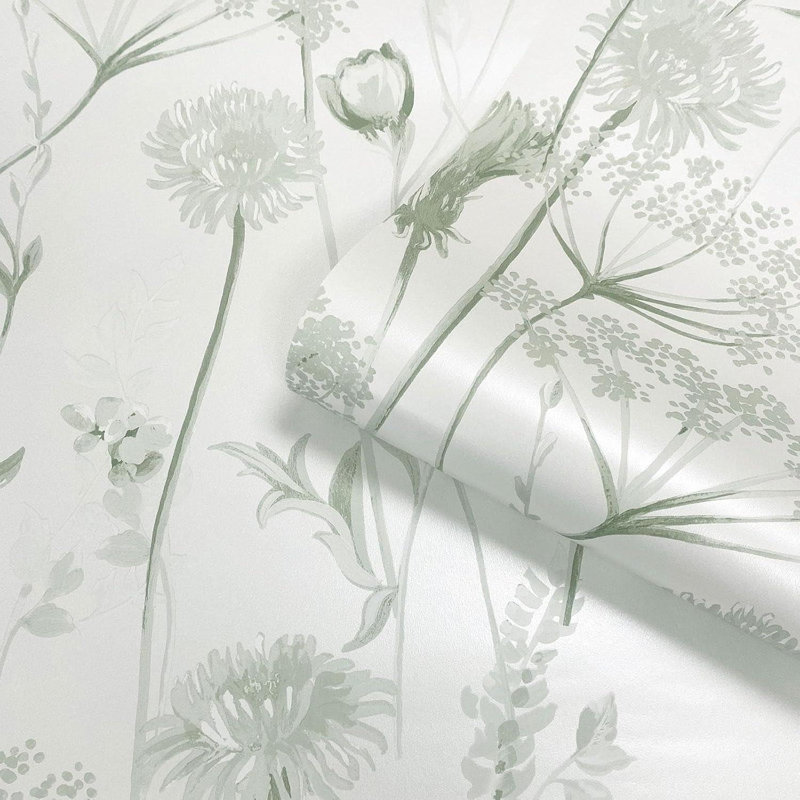 Meadowsweet Floral Wallpaper, Green