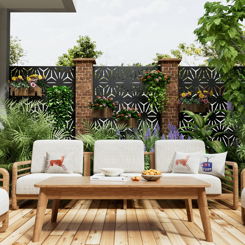Dovelina Black Metal Freestanding Outdoor Privacy Screen 72" x 47"