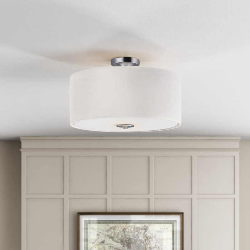 Lembrick Fabric Semi Flush Mount, Satin Nickel