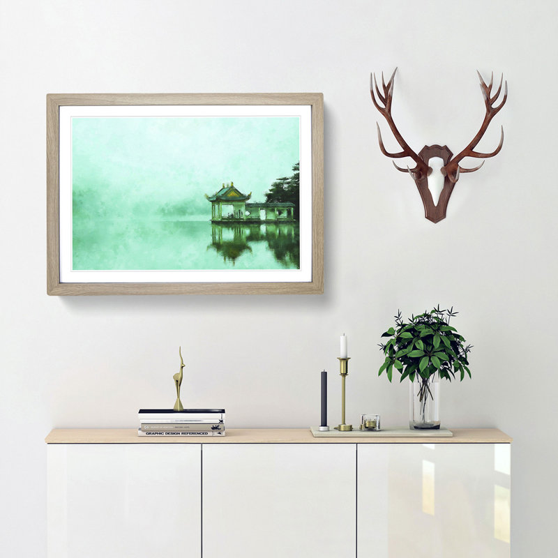 Reflections of Lake Lushan in China - Framed Print, 24cm H x 33cm W x 2cm D, Oak Framed