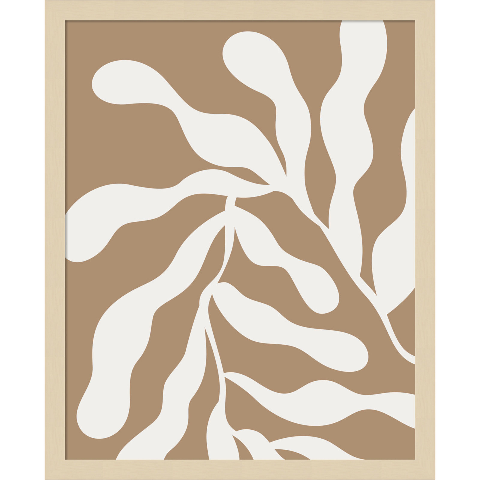 Retro Matisse Inspired Abstract Botanical 1 Beige by The Creative Bunch Studio, Brown, 21" H x 17" W x 1" D