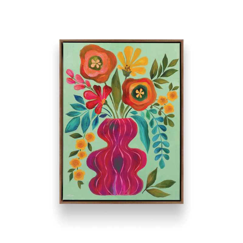 «Bright Funky Bouquet» par Cat Thurman Designs, reproduction d'art, L 24 po x H 32 po, Toile avec cadre, Brun