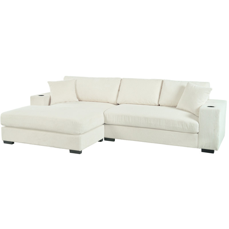 Grand canapé modulaire avec coussins épais Mirod, Velours côtelé beige