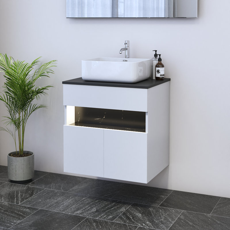Meuble-lavabo simple avec comptoir 23,6 po Lieke, Noir