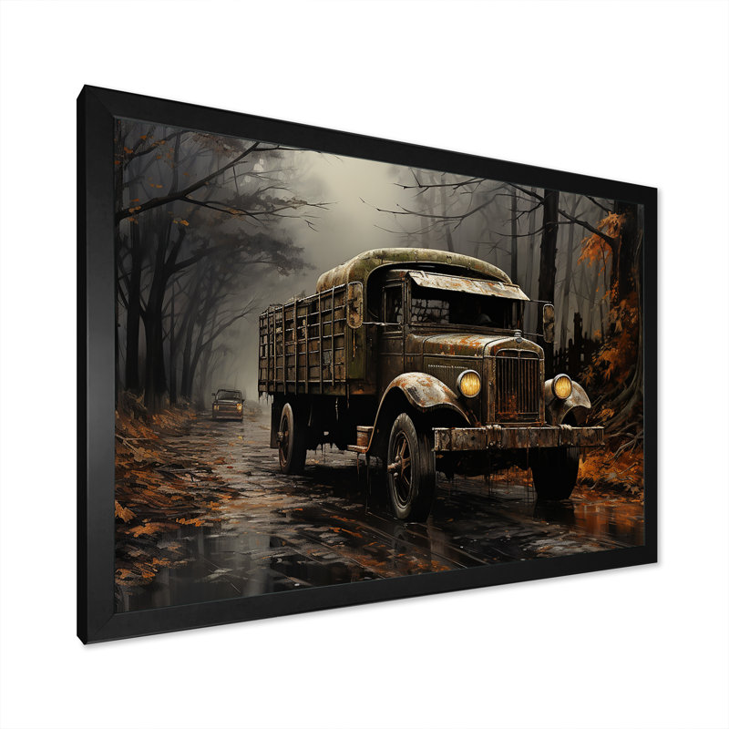 Camion de livraison brun années 30, Cadre simple noir, H 34 po x l 44 po x P 1,5 po