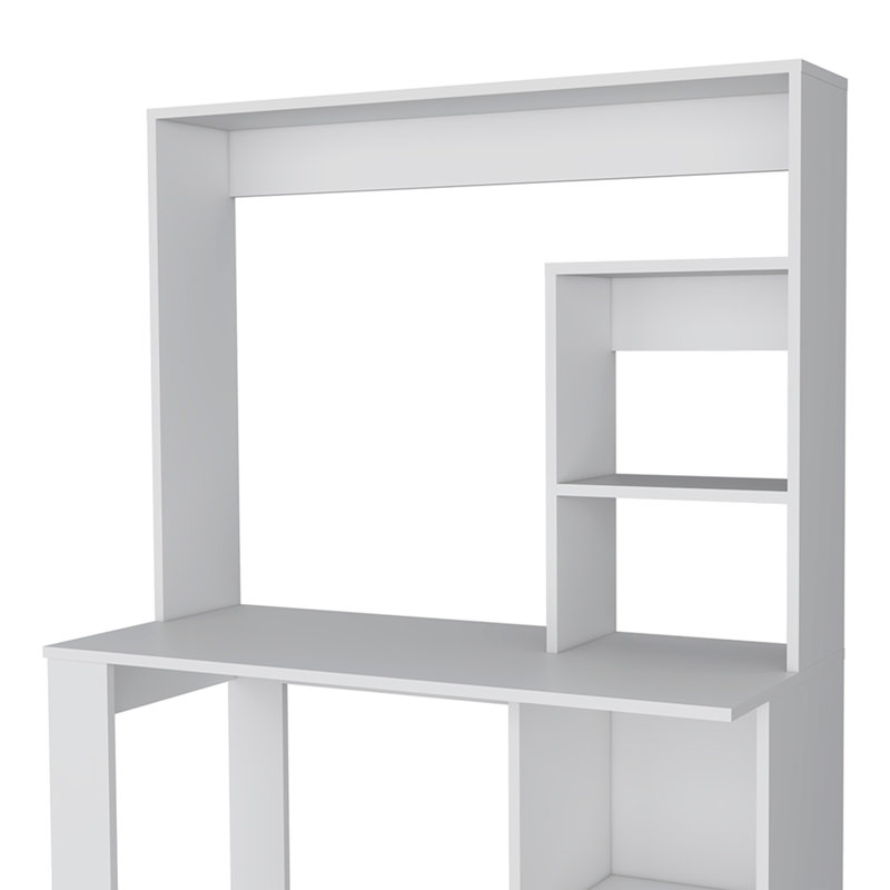 Bureau Maine avec rehausse et tablettes, Blanc