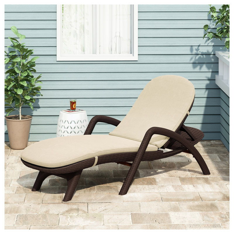 Mikael Outdoor Chaise Lounge Cushion - Beige Fabric with Foam Fill (Heavy Duty)
