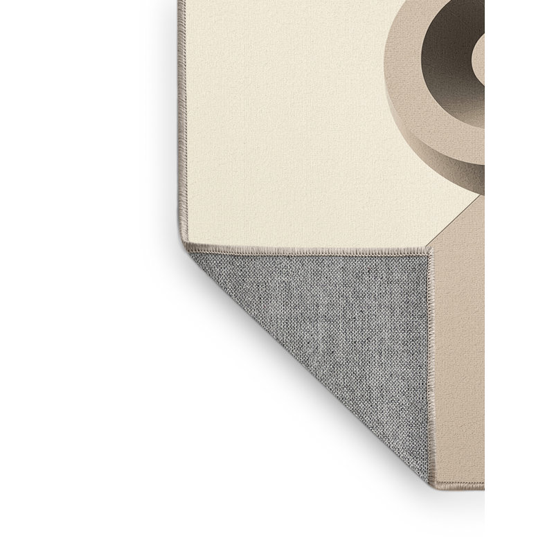 Machine Washable Hubbard Curling Stone Minimalist Rug in Beige – Beige Binding, 8x12