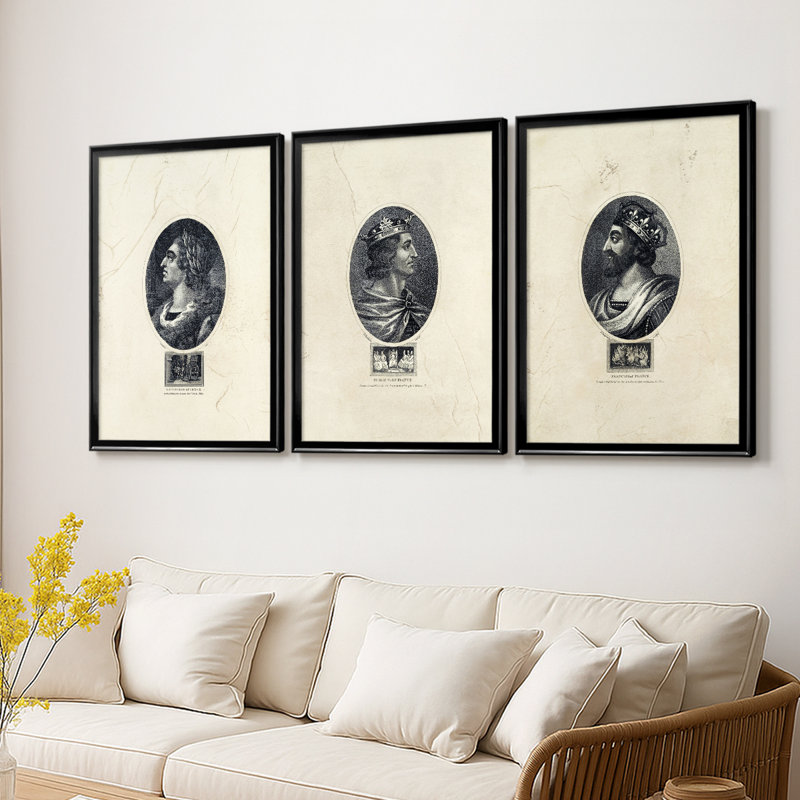 Royal Portraits 9 - Toile tendue avec châssis sur mesure - 3 pièces, H 21 po x l 30 po, Noir