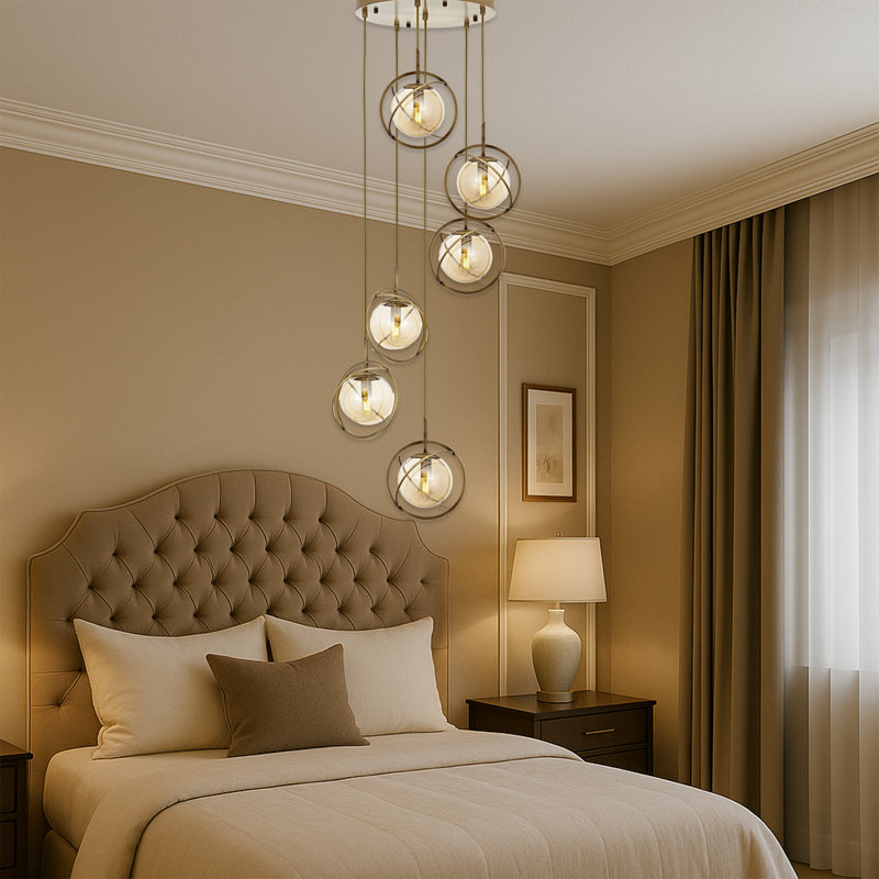 Luminaire suspendu en métal, 6 lumières, Rétro, Rétro