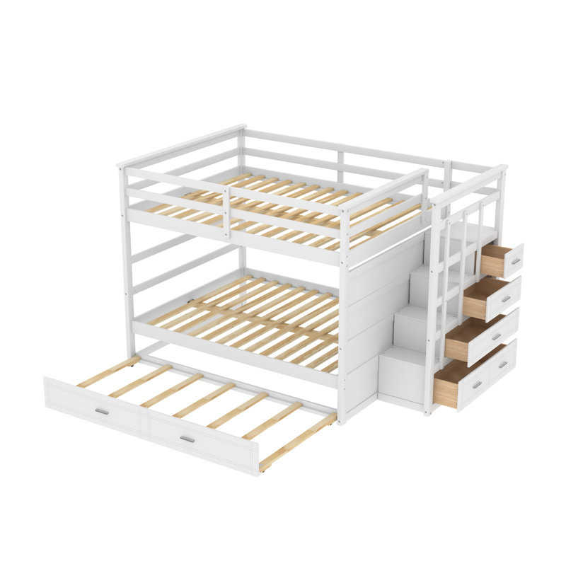 Hazlee Kids Full Over Full Bunk Bed with Trundle with Drawers, White