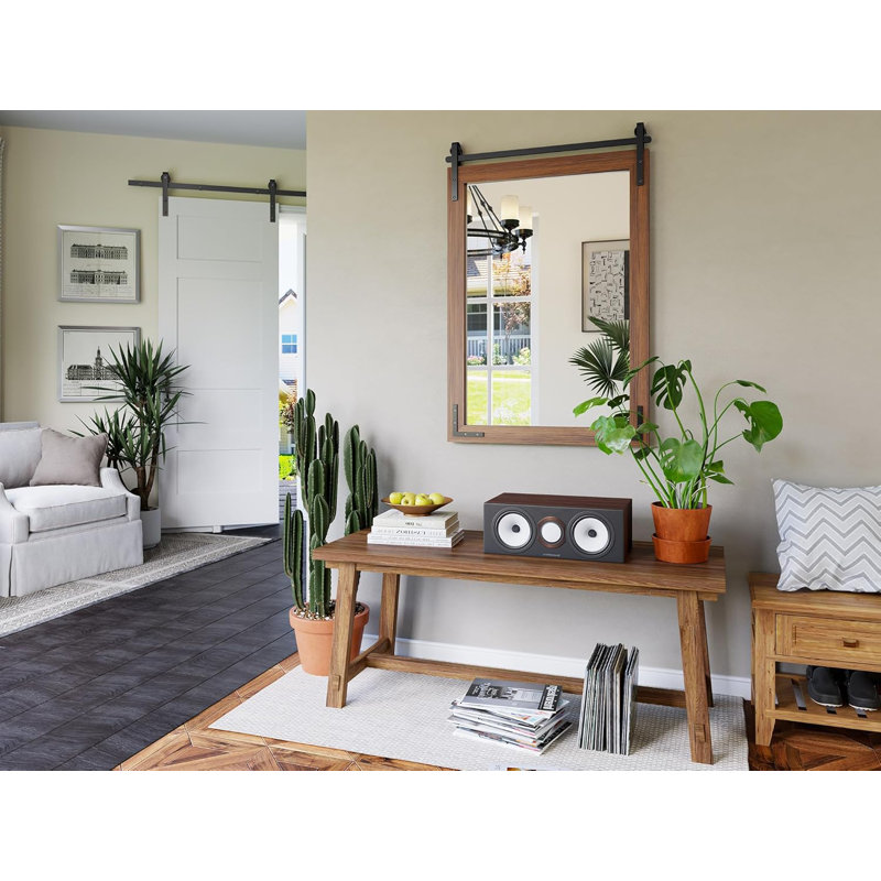 Brown Solid Wood Rectangular Farmhouse Mirror with Metal Accents