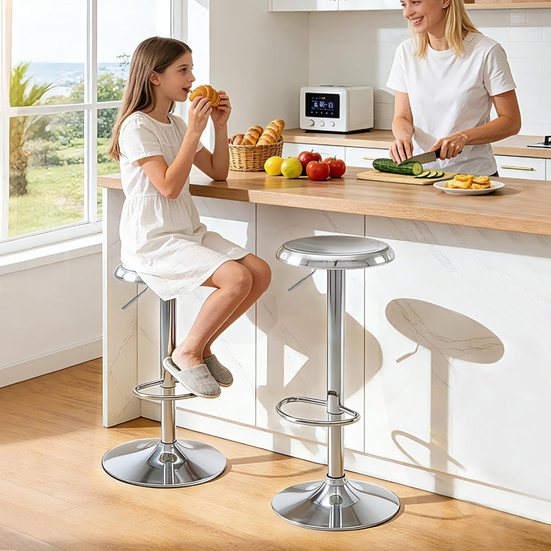 Bar Stools Set of 2, Adjustable Height Swivel Bar Stools, Metal Airlift Barstools, Backless Counter Height Bar Chairs for Kitchen Dining Room Pub Cafe
