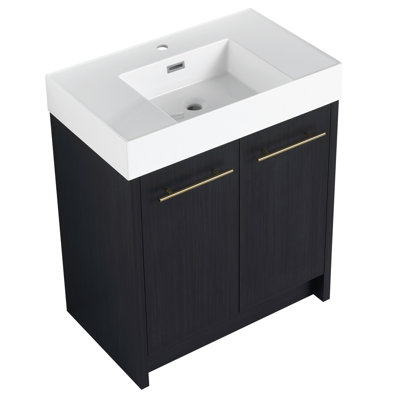 30 Inch Freestanding Bathroom Vanity Resin Sink, Steadily Soft Closing Door, Modern Fashionable, Black Chestnut, Abundant Storage Facility, Plywood 30" With Basin & Elegant Flavor, Characteristic,