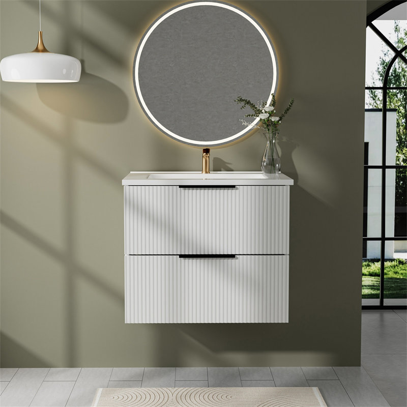 Meuble-lavabo flottant blanc cannelé 24 po, Blanc, 24"