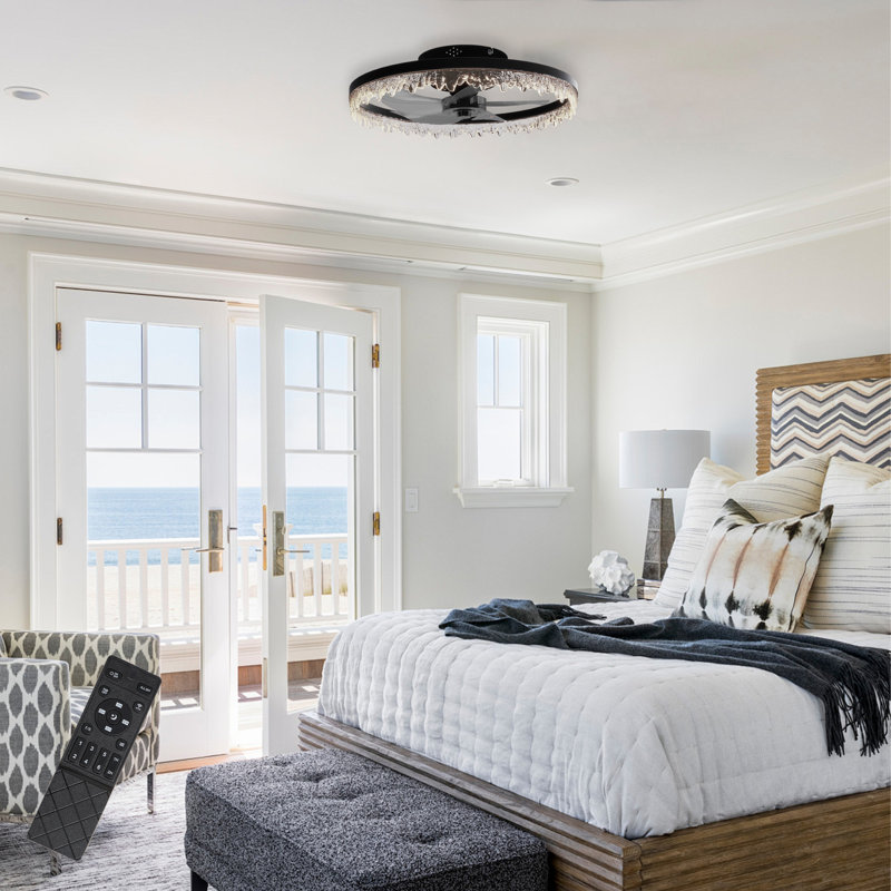 Indoor Flush Mount Ceiling Fan with Light, LED Acrylic Shade, Hidden Blades Ceiling Fan with Remote Control, 19.72 Wide