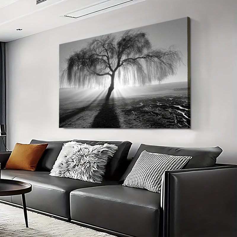 Arbre avec lumière douce et ombre, grande impression sur toile tendue avec châssis pour le salon et la chambre à coucher