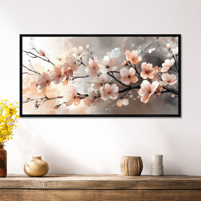 Rose gris délicat, cerisiers en fleurs délicats - impression sur toile encadrée fleur de cerisier, art mural floral grand