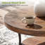 Table basse ronde à 2 niveaux en bois massif avec rangement, brun rustique