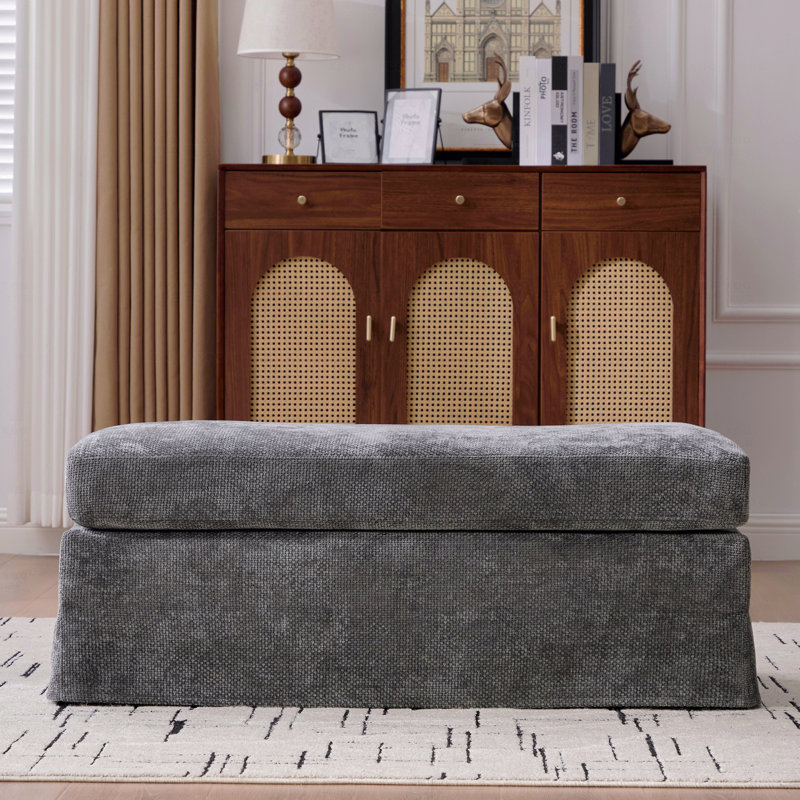 Repose-pieds carré de 46 po de large avec repose-pieds carré en métal noir, Gris anthracite