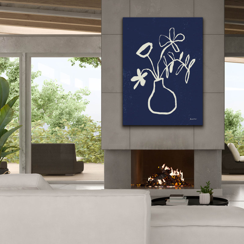 Art floral sur toile, "Floral Sketch 1 Navy" par Pamela Munger, H 54 po x l 40 po x P 1,5 po