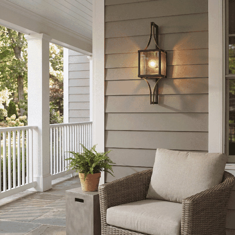 Raeburn 1-Light Outdoor Wall Lantern in Matte Black and Weathered Brushed Brass, 28" H x 8.5" W x 11" D