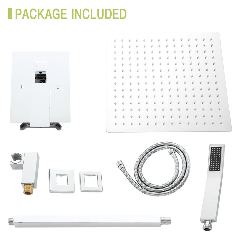Shower Head Assembly - 16 Inch Ceiling Mount Square Dual With -Balanced Valve, Rainfall And Handheld, Easy Installation Fragmentation Resistance 16" Mounted System Fracture