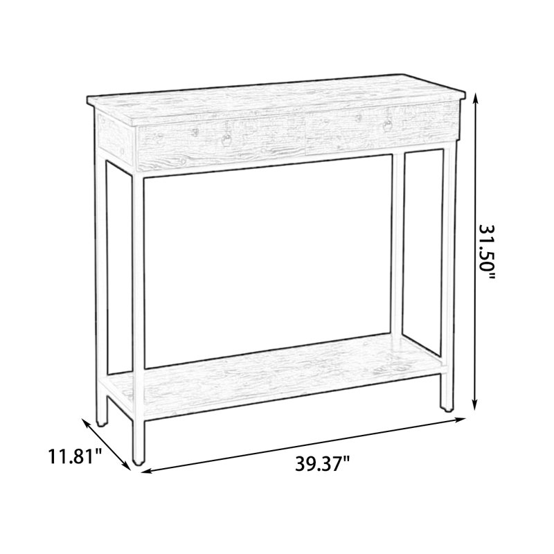 Console rectangulaire en bois massif brun, H 31,5 po x L 39,37 po x l 11,81 po