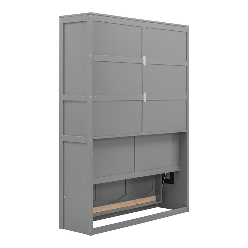 Modern Murphy Bed Wall Bed with Shelves, Gray, Full / Double
