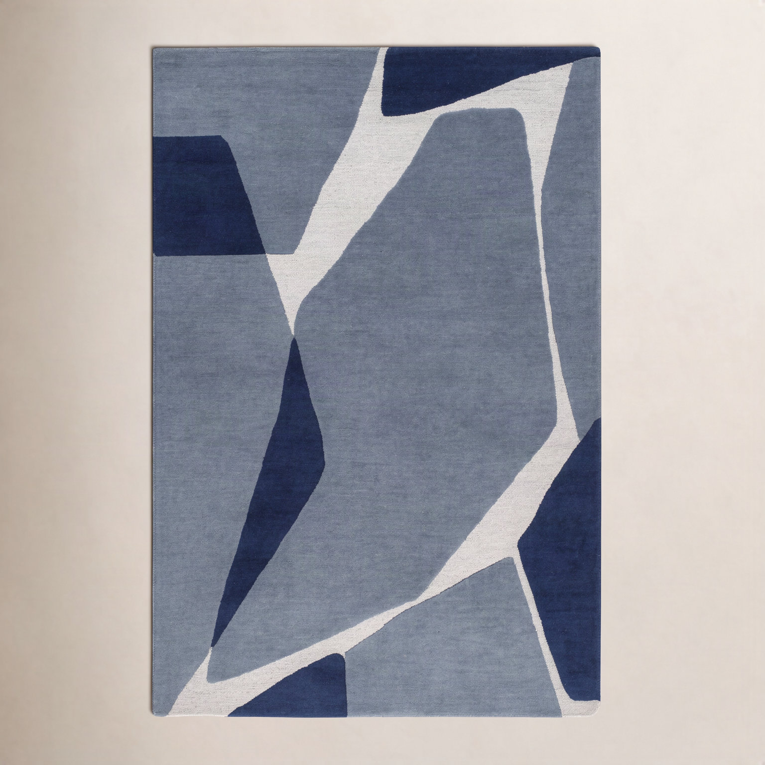 Light Blue Navy Hand-Tufted Abstract Wool Rug, Rectangle 6' x 9'