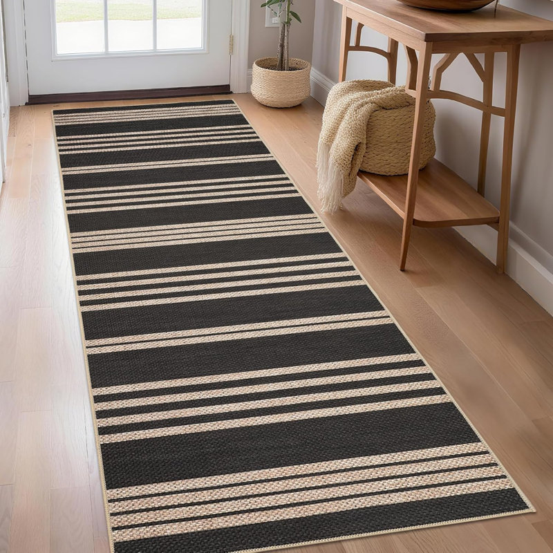 Rectangle Geometric Washable Area Rug, Black, Rectangle 80 x 150 cm