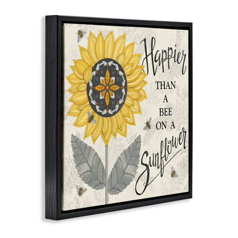«Happier Than Bee & Sunflower Floater» par Deb Strain, Cadre flottant noir de jais, H 18 po x l 18 po