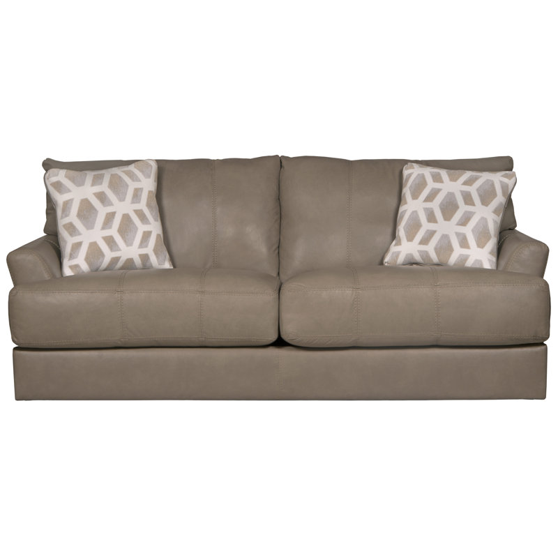 Ciriaca Italian Leather Match Sofa, Beige Leather Match, 37" H x 85" W x 45" D