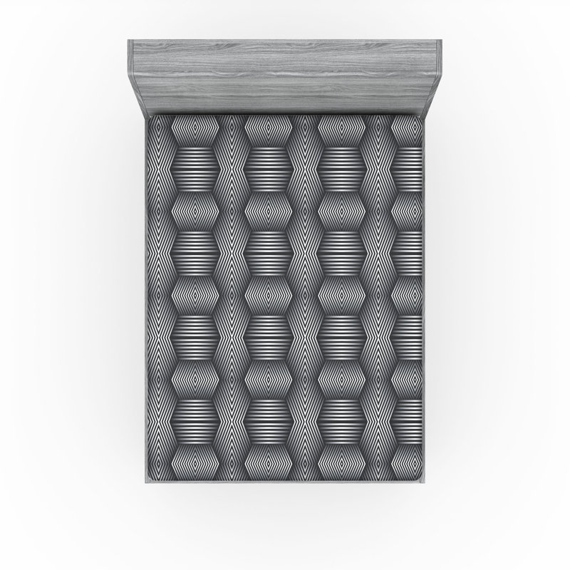 Drap-housse Ambesonne, Drap-housse de taille double, Gris anthracite, gris, blanc / chevron