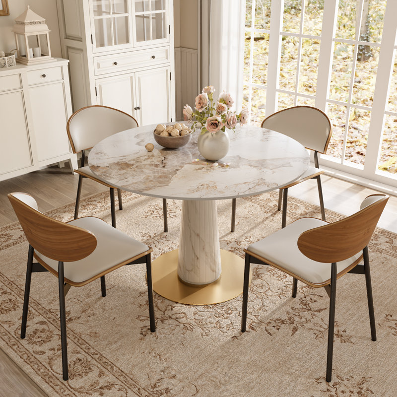 Petite table de salle à manger Aversa, H 29 po x L 43 po x l 43 po, Chanel, Blanc perle