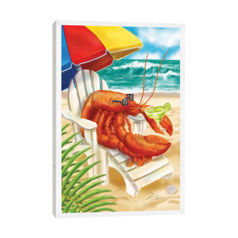 Beach Friends - Lobster by Shari Warren - Print on Canvas, 66.04cm H x 45.72cm W x 3.81cm D, White Framed