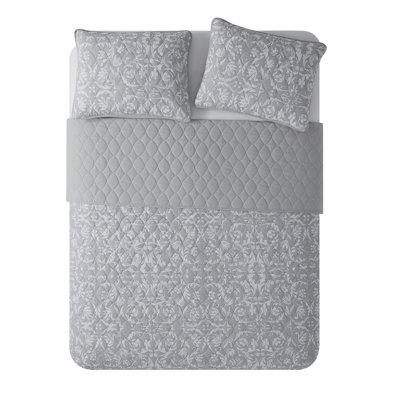 Gray Microfiber 3 Piece Quilt Set