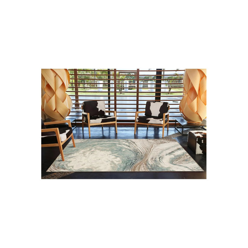 Tapis décoratif lavable à motif tourbillon, Rond 3 pi 4 po