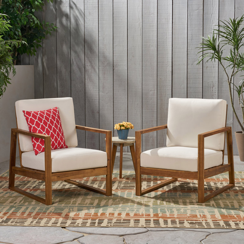  Fauteuil club d'extérieur en bois d'acacia avec coussins Arilynn, Structure teck / coussin beige