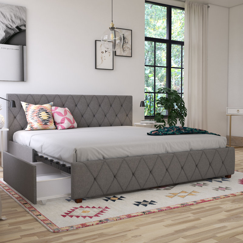 Upholstered Storage Bed, Kingsize (5'), Grey