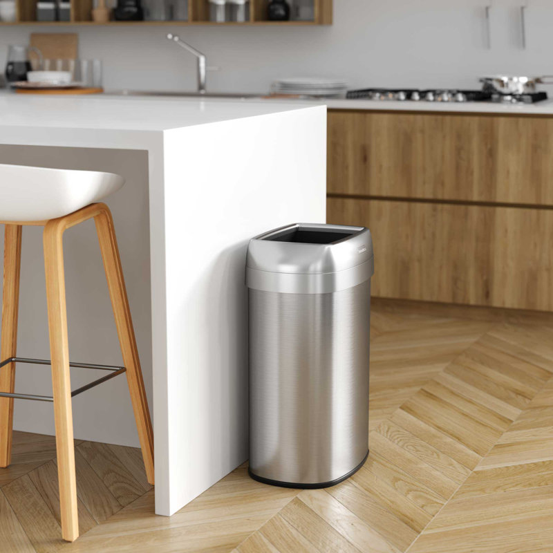 Poubelle ouverte en acier inoxydable, 13 gallons, Acier Inoxydable