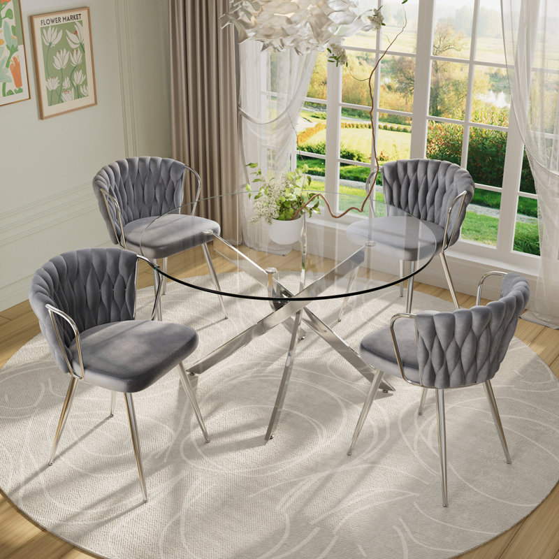 Ensemble de salle à manger 5 pièces, H 29,5 po x L 47,24 po x l 47,24 po, Grey/Silver