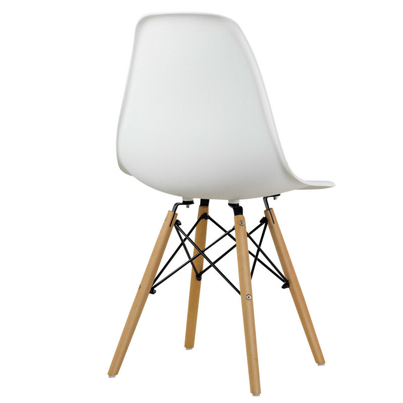 White Armless Dining Side Chairs with Beech Wood Legs (Set of 4)