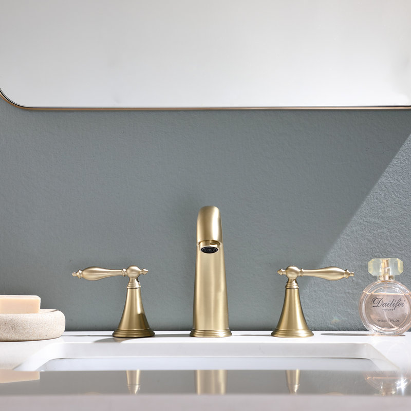 Widespread 2-handle Bathroom Faucet with Drain Assembly, Gold
