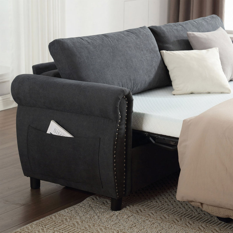 Canapé-lit rembourré avec grand matelas Nero 2-en-1, Gris foncé