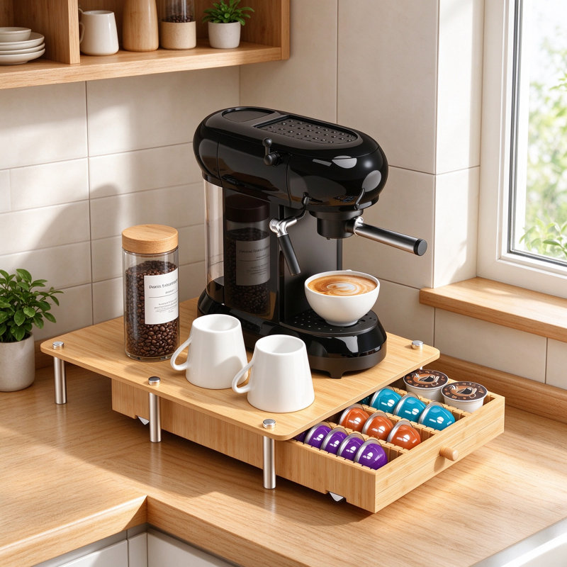 Bamboo Coffee Pod Drawer Organizer with Silent Wheels for Kitchen Counter, Coffee Capsule Storage Holder Compatible with Vertuo and Other Pods