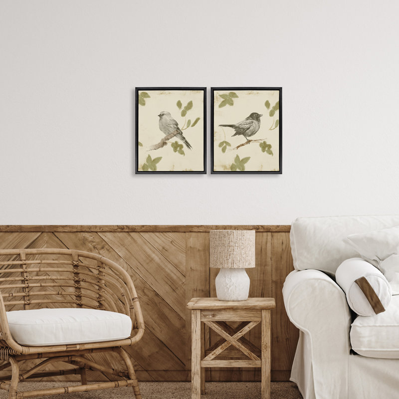 Ensemble de 2 cadres flottants Neutral Bird Scene, par Lanie Loreth, Cadre flottant noir de jais, H 21 po x l 17 po